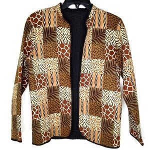 Vintage Blair Quilted Patchwork Safari Animal Print Open Jacket Blazer Size Med
